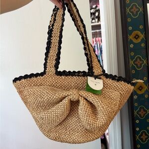 NWT Kate Spade x Target Natural Woven Bow Tote with Black Trim